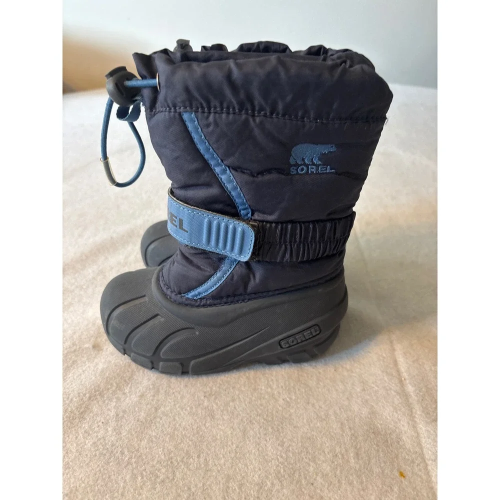 Sorel Flurry Snow Boots Kids Navy Blue Waterproof Winter Boots‎ Adjustable Strap